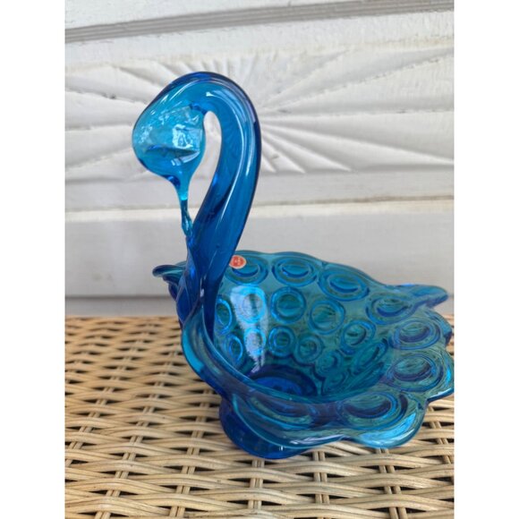 Vintage MCM Italy Art Glass Blue Swan Candy Dish Bulls Eye Pattern - Picture 14 of 15